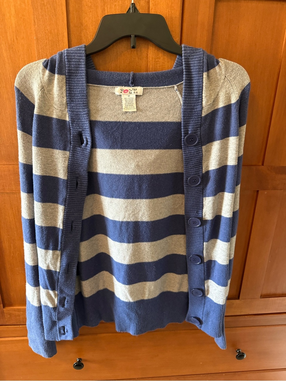 Vintage Y2K Pout blue and gray striped hooded button-up cardigan